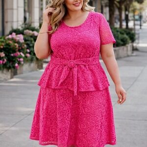 Perceptions Woman Pink‎ Floral Lace 2 Piece Skirt Set Plus Size 20W Bright Glam